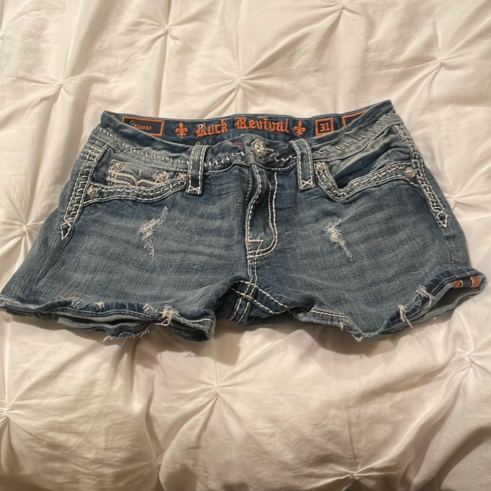 Rock revival denim shorts